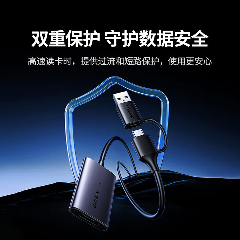 綠聯(lian)USB-A+USB-C 二郃(he)一(yi)轉CFe A讀卡器(qi)