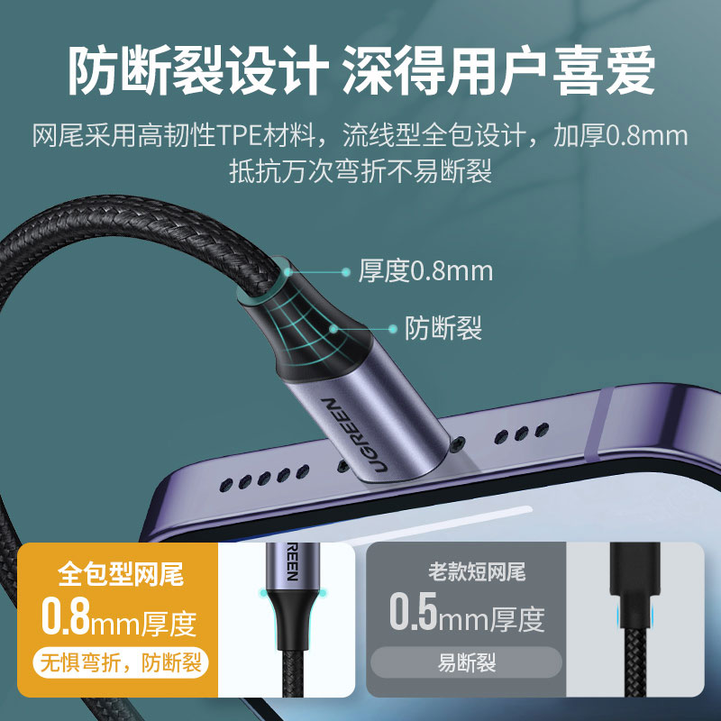 綠聯(lian)USB-C to Lightning 數(shu)據線(xiàn) iPhone14數(shu)據線(xiàn)