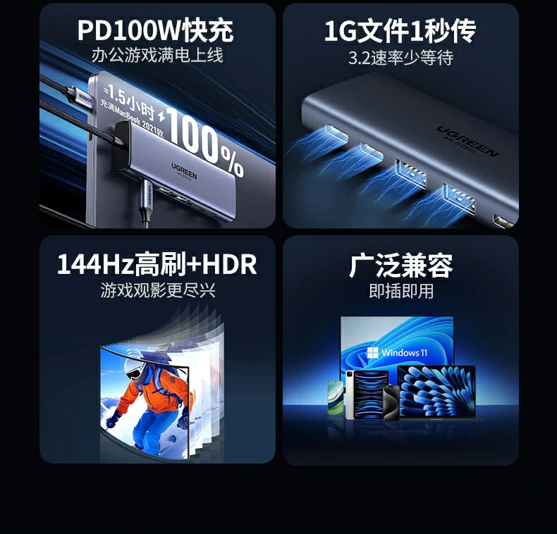 雙USB-A 3.2接口特寫，速(su)率高(gao)達10Gbps