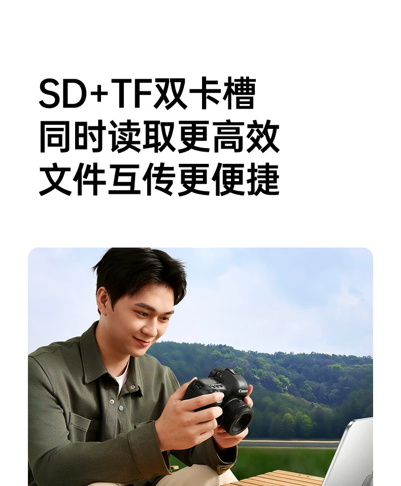 雙卡同讀功能(néng) - 同時備(bei)份相機(jī)SD卡與無人(ren)機(jī)TF卡 綠聯(lian)CM803讀卡器(qi)SD與TF雙卡同時插入并行讀取演示