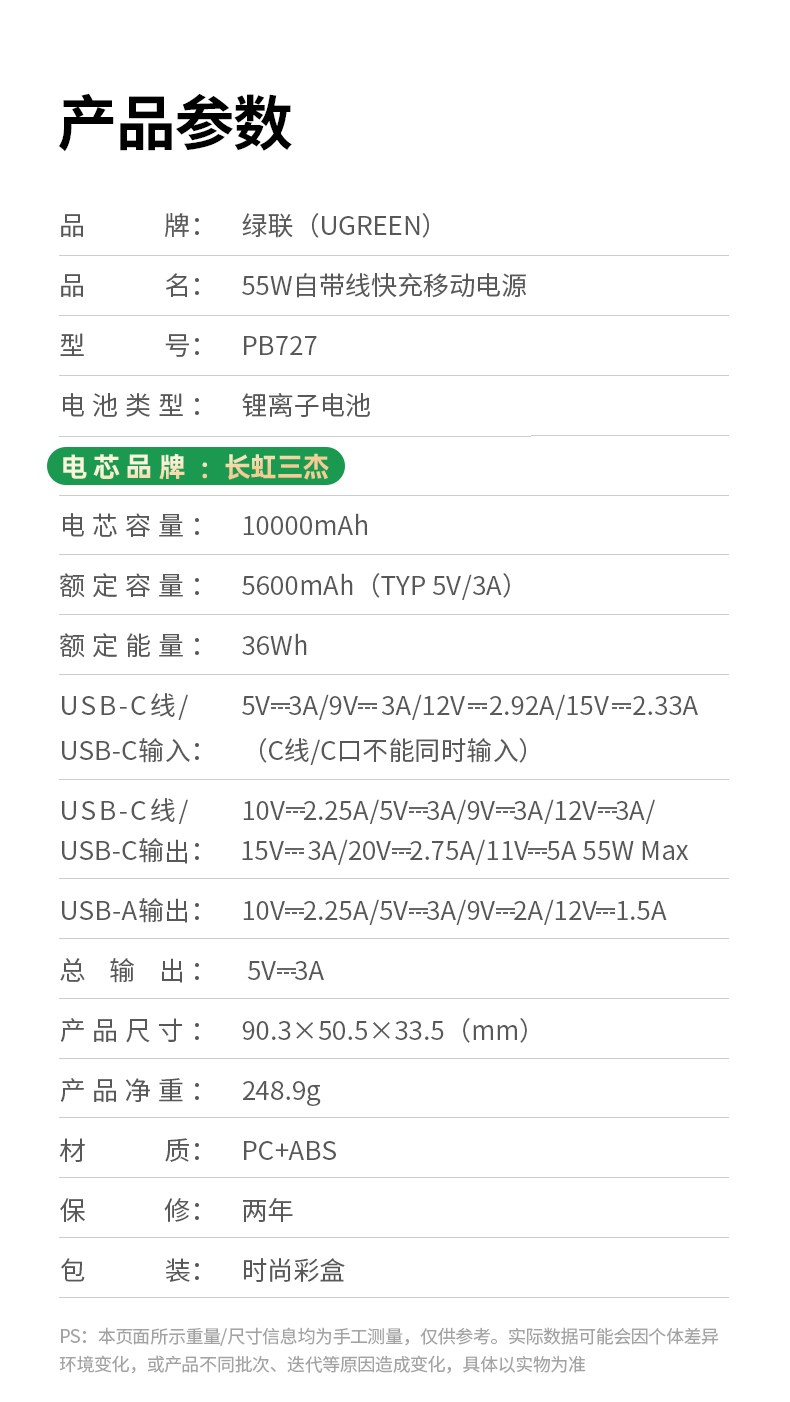 綠聯(lian)PB727能(néng)量湃Pro充電(dian)寶 55W快充自帶線(xiàn) 全能(néng)移動(dòng)電(dian)源 綠聯(lian)PB727能(néng)量湃Pro充電(dian)寶 55W快充自帶線(xiàn) 全能(néng)移動(dòng)電(dian)源