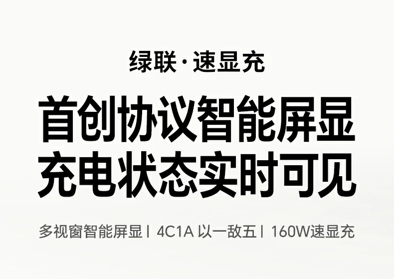 綠聯(lian)X774 160W氮化镓充電(dian)器(qi) 外觀展(zhan)示